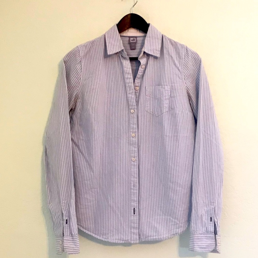 White & Blue Striped Button Up Shirt Sz Small Tall